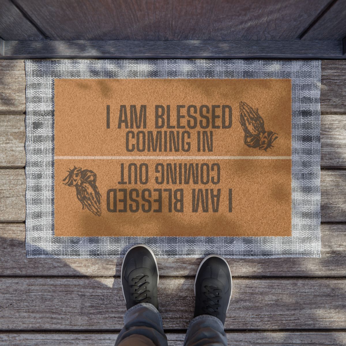 I Am Blessed Doormat | Reversible Coming In Coming Out, Praying Hands Coir
